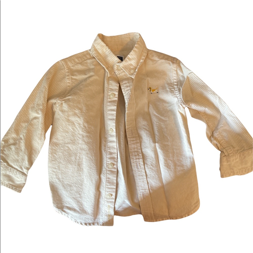 Janie and Jack yellow striped button down with embroidered dog